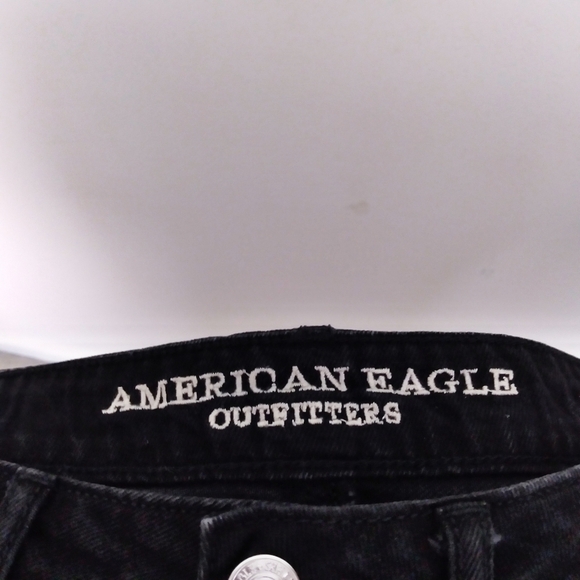 American Eagle Black Denim Distressed Button Fly Miniskirt Size 4 - Picture 7 of 9